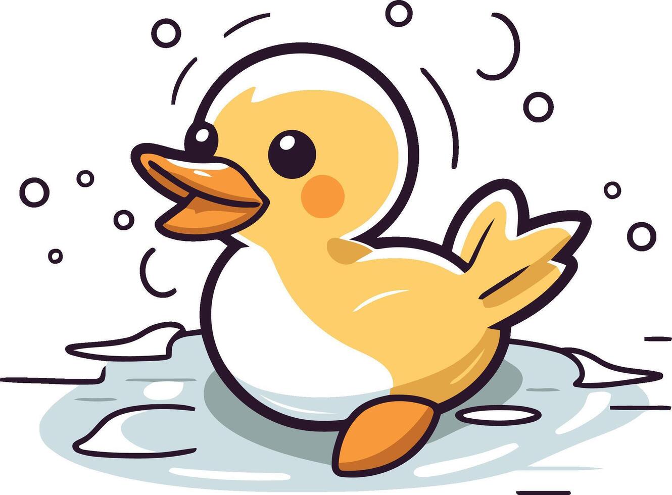Duckling swimming on the ice. Cute cartoon illustration. vector