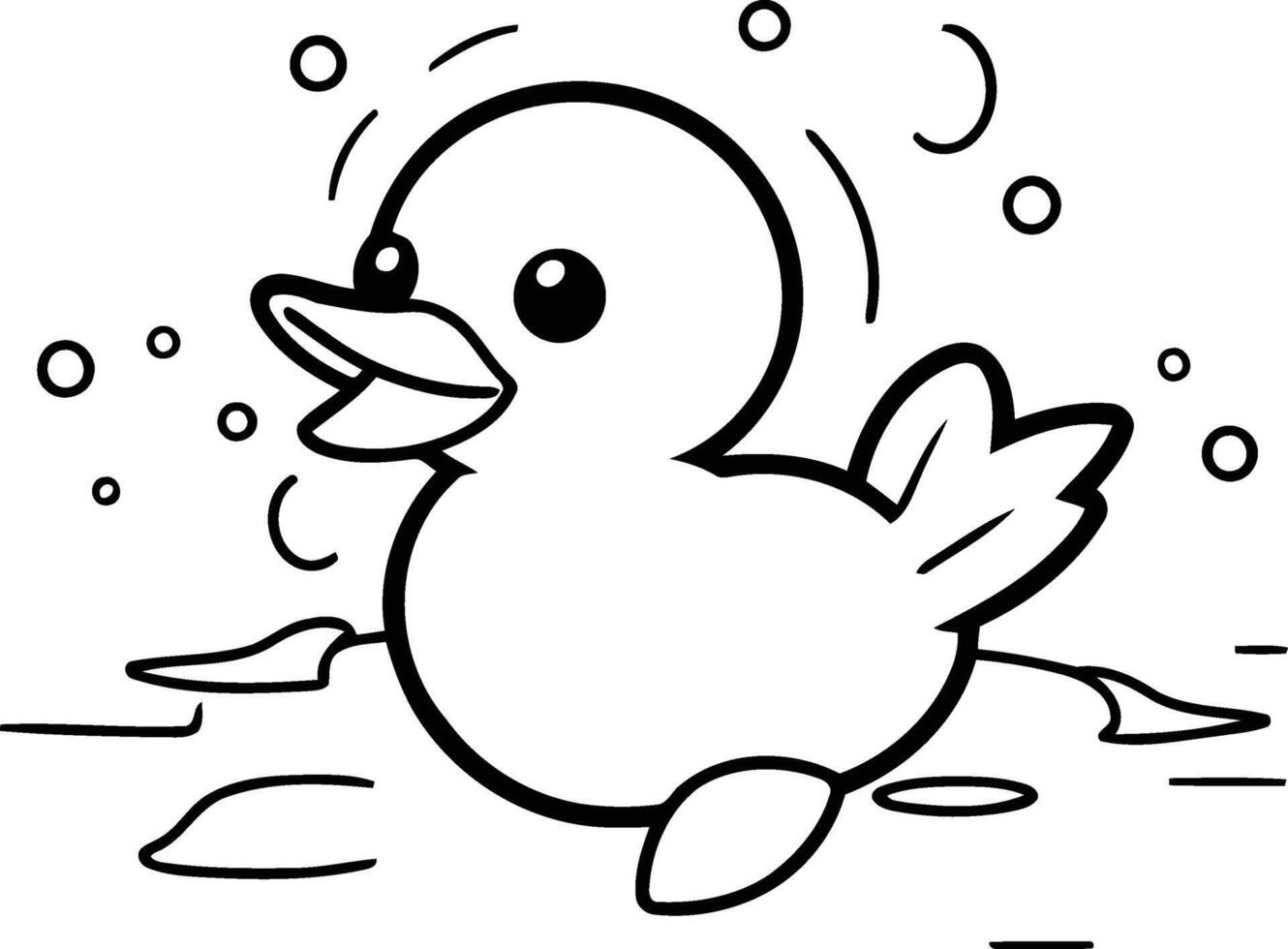 Duckling swimming on the ice. Cute cartoon illustration. vector