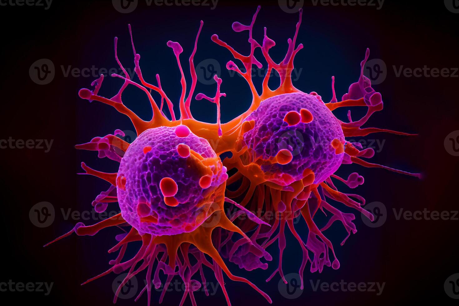 Cancer Cells destroyed by oncogenic virus, cell modifying virus, biological therapy agents. 3D rendering photo
