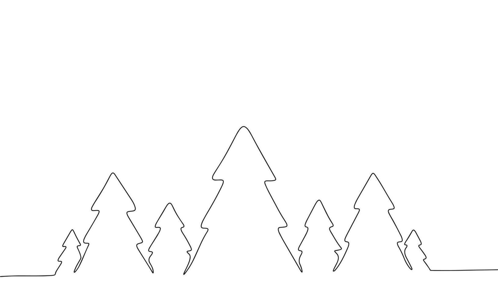 One line continuous spruce or fir tree. Concept minimal Christmas banner. Line art, silhouette, outline, vector illustration.