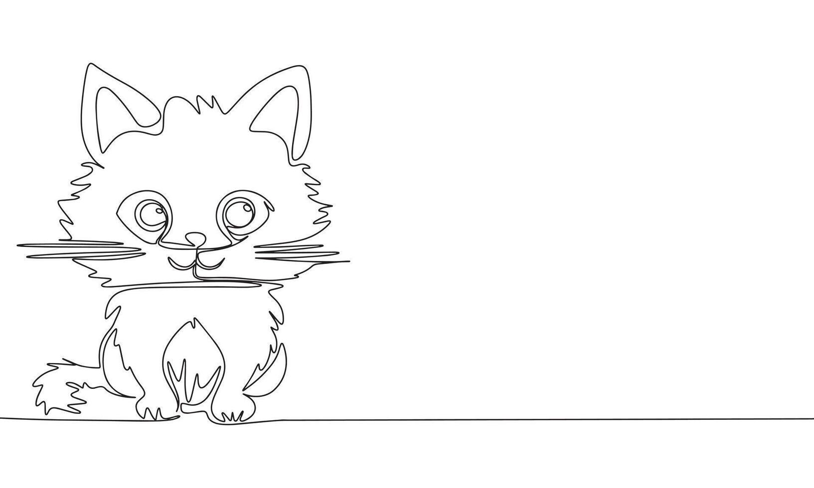 One line continuous kitty in hands. Concept minimal little cat, pet banner. Line art, silhouette, outline, vector illustration.