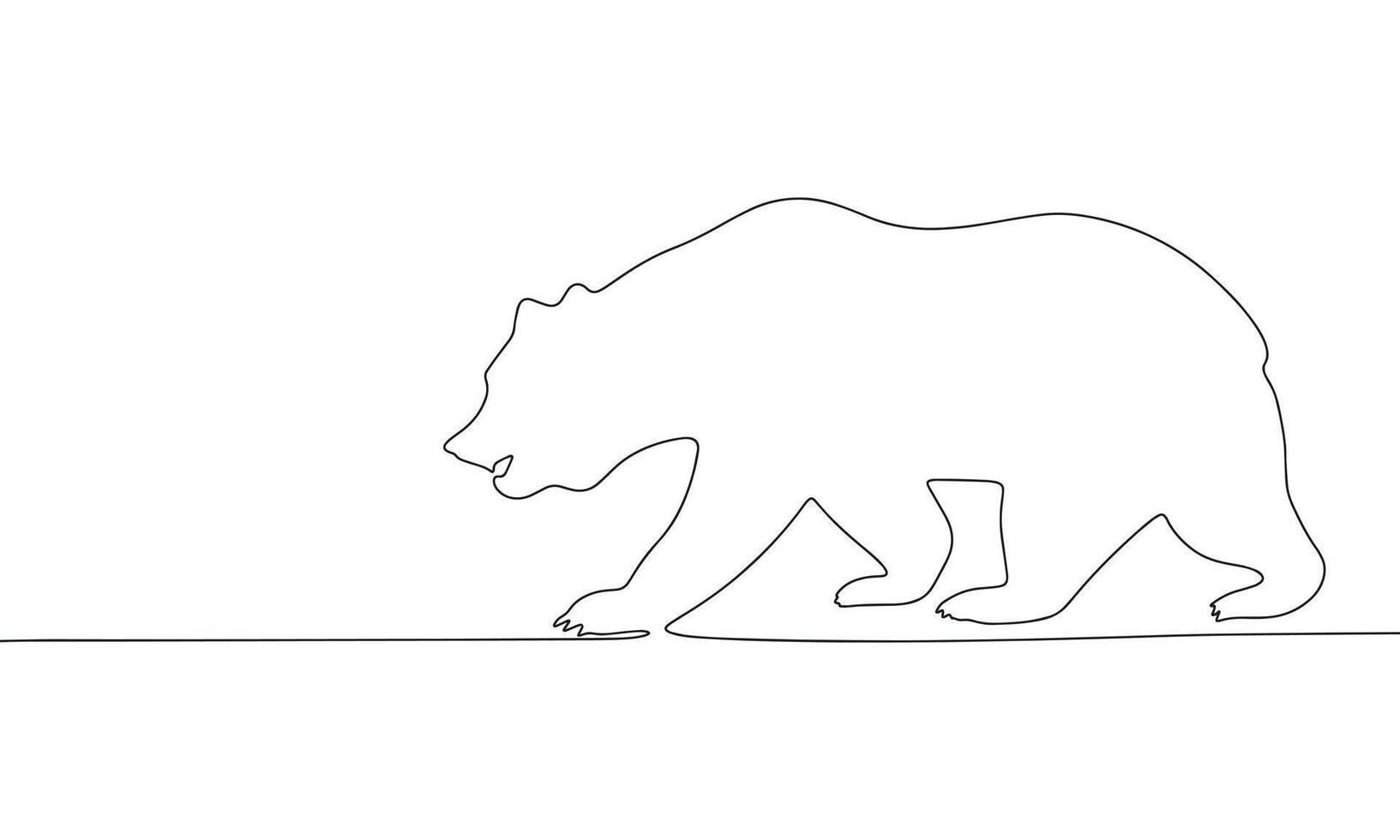 One line continuous bear. Concept minimal wild animal banner. Line art, silhouette, outline, vector illustration.