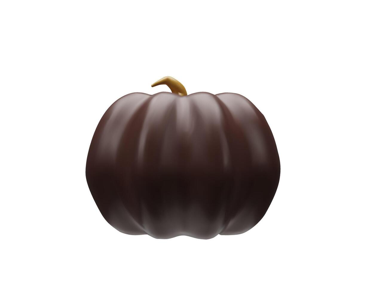 3D render plastic pumpkin. Autumn harvest on October holiday. Vector illustartion in clay style. Realistic dark vegetable decoration. Thanksgiving ripe object. Healthy organic plant
