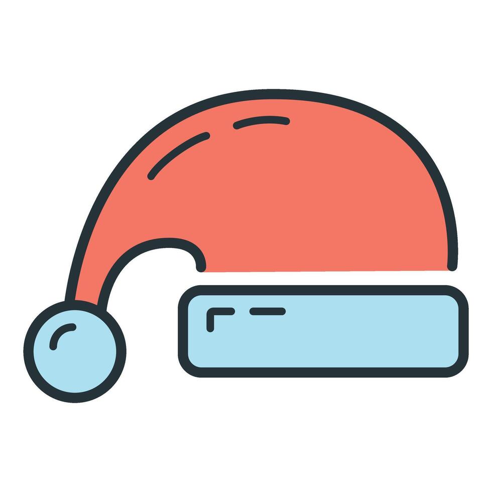 Concept happy new year, merry christmas hat icon, cartoon xmas label holiday winter time flat vector illustration, isolated on white.