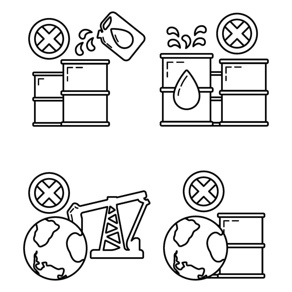 Stop use barrel oil industry, world oil pollution by petroleum concept icon, green eco earth simple flat vector illustration, isolated on white.