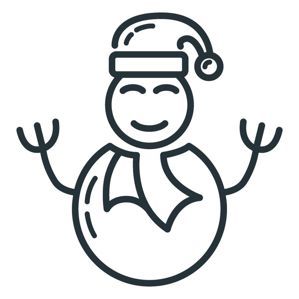 Concept happy new year, merry christmas snowman icon, outline xmas label holiday winter time flat vector illustration, isolated on white.
