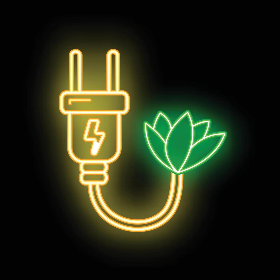 Eco friendly alternative energy source and waste recycling icon, concept green eco earth glow neon flat vector illustration, isolated on black.