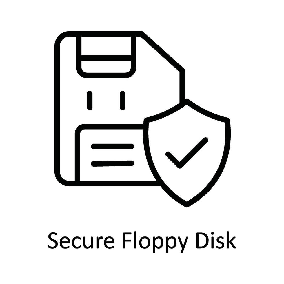 Secure Floppy Disk Vector  outline Icon Design illustration. Cyber security  Symbol on White background EPS 10 File