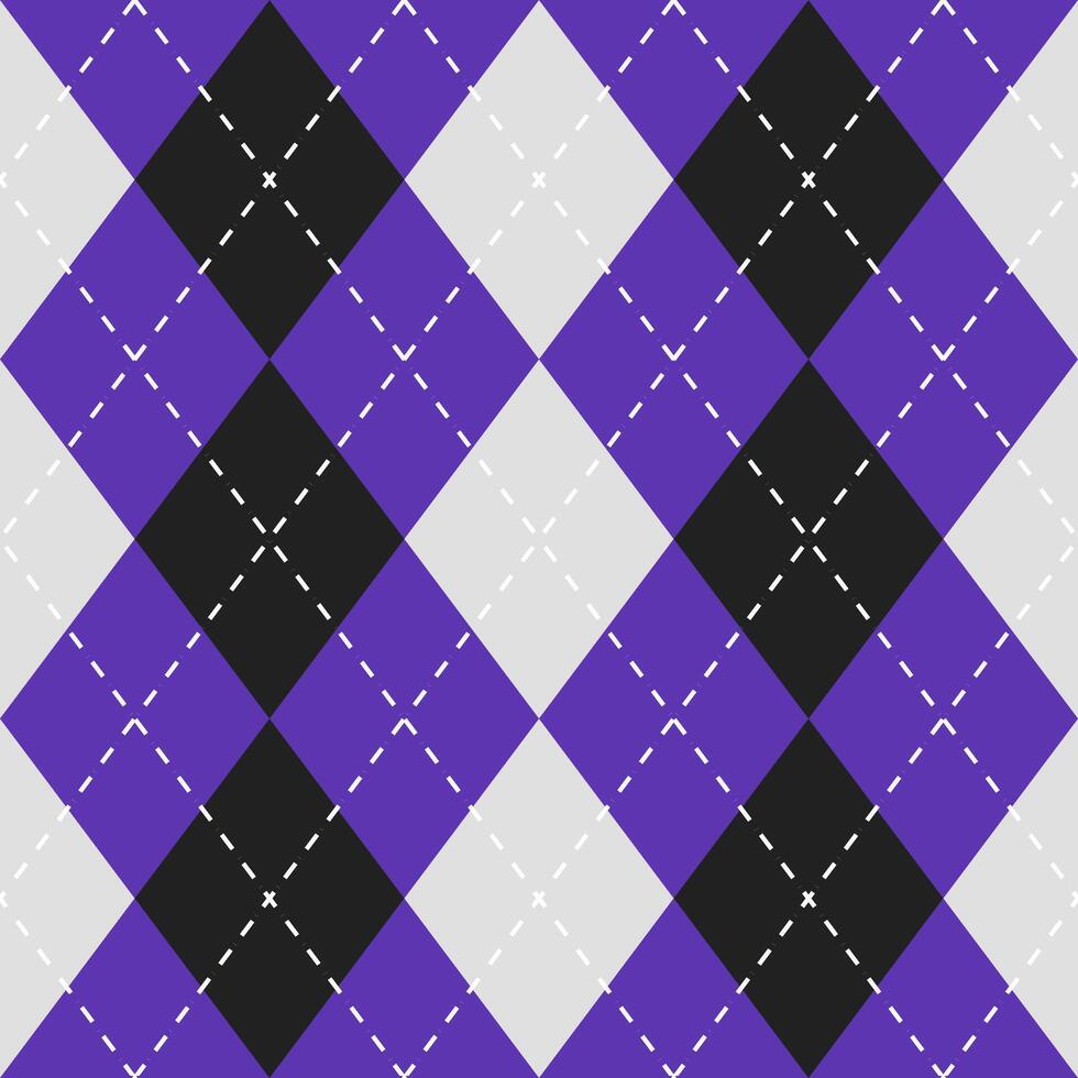 Argyle vector pattern. Argyle pattern. Purple and black argyle pattern. Seamless geometric pattern for clothing, wrapping paper, backdrop, background, gift card, sweater.