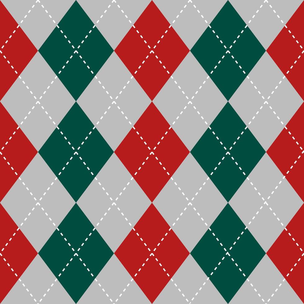 Argyle vector pattern. Argyle pattern. Red and green argyle pattern. Seamless geometric pattern for clothing, wrapping paper, backdrop, background, gift card, sweater, Christmas decoration.