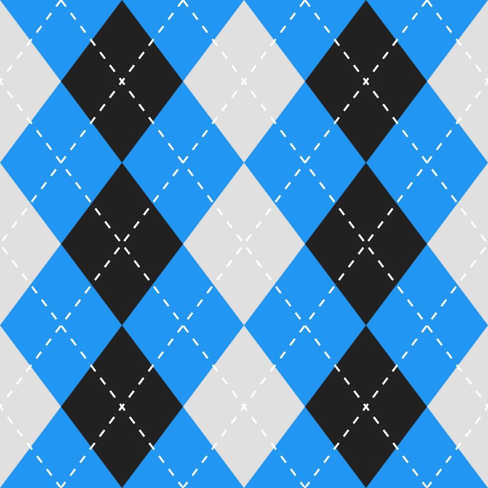Argyle vector pattern. Argyle pattern. Blue and black argyle pattern. Seamless geometric pattern for clothing, wrapping paper, backdrop, background, gift card, sweater.