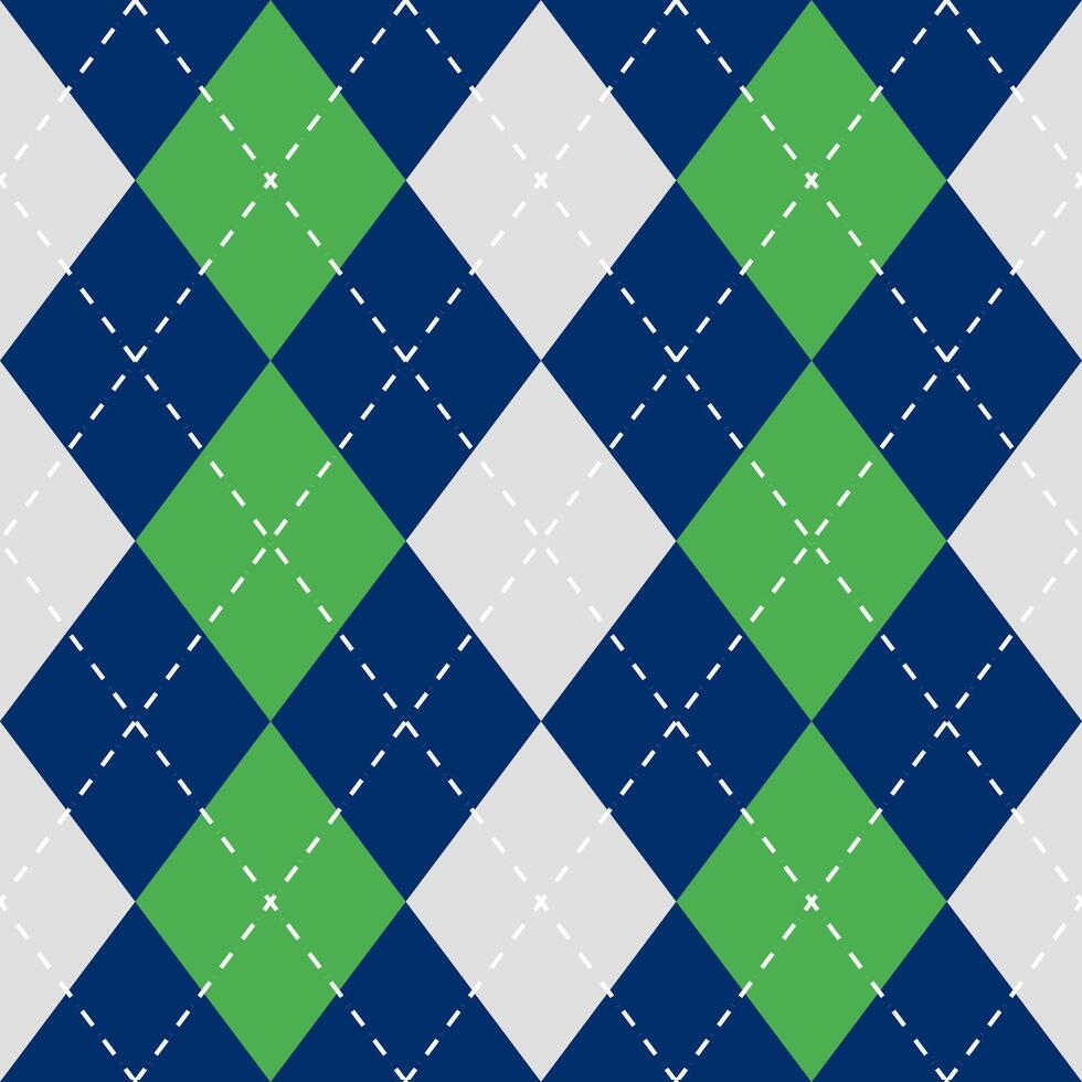 Argyle vector pattern. Argyle pattern. Navy Blue and light green argyle pattern. Seamless geometric pattern for clothing, wrapping paper, backdrop, background, gift card, sweater.