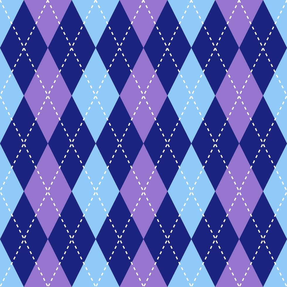 Argyle vector pattern. Argyle pattern. Purple and blue argyle pattern. Seamless geometric pattern for clothing, wrapping paper, backdrop, background, gift card, sweater.