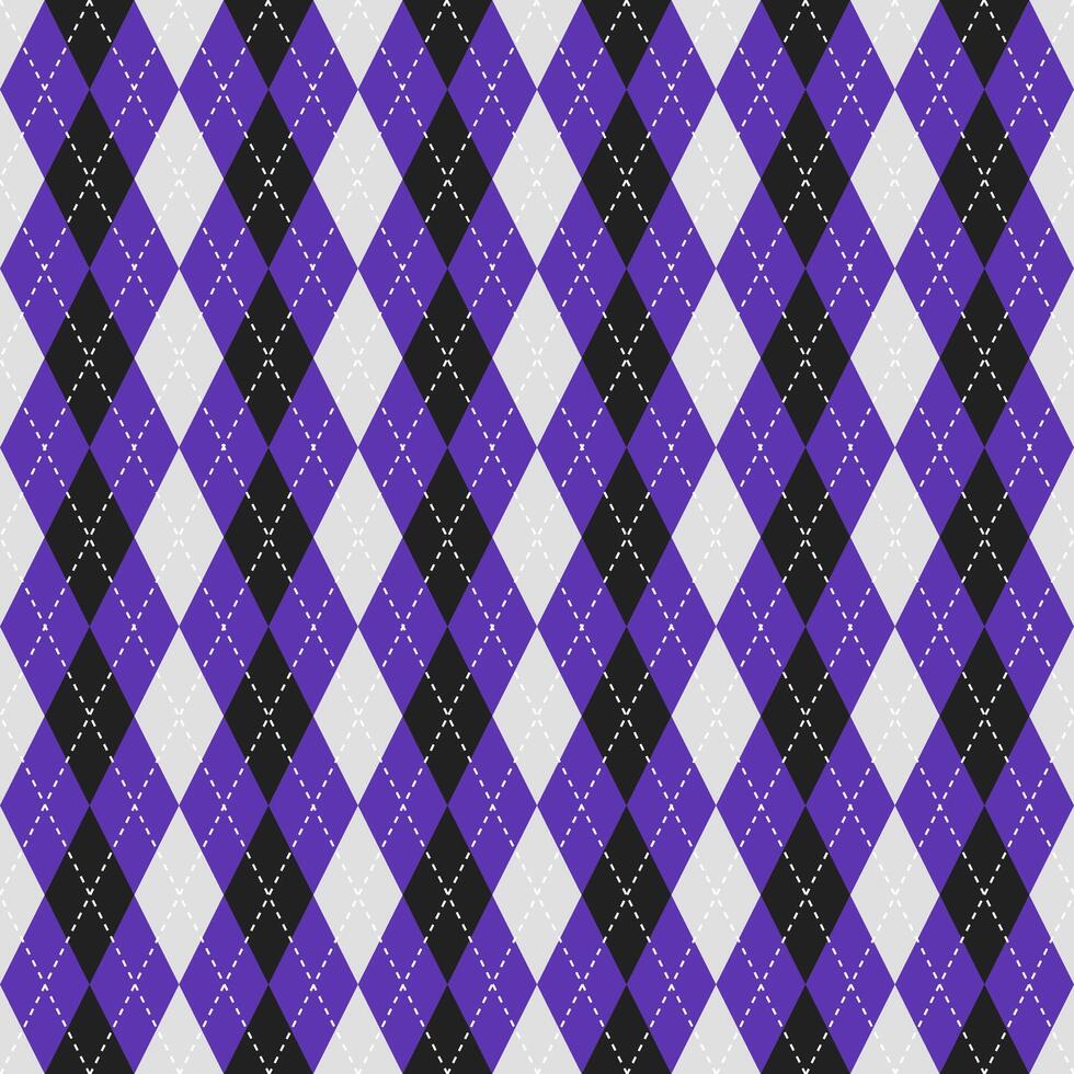 Argyle vector pattern. Argyle pattern. Purple and black argyle pattern. Seamless geometric pattern for clothing, wrapping paper, backdrop, background, gift card, sweater.