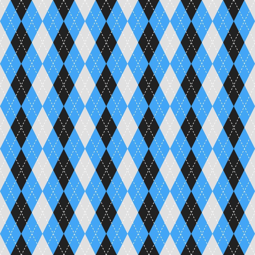 Argyle vector pattern. Argyle pattern. Blue and black argyle pattern. Seamless geometric pattern for clothing, wrapping paper, backdrop, background, gift card, sweater.