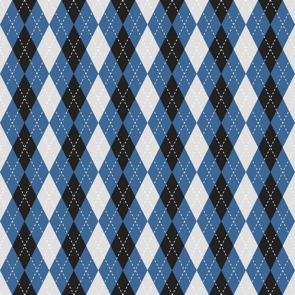 Argyle vector pattern. Argyle pattern. Navy blue and black argyle pattern. Seamless geometric pattern for clothing, wrapping paper, backdrop, background, gift card, sweater.