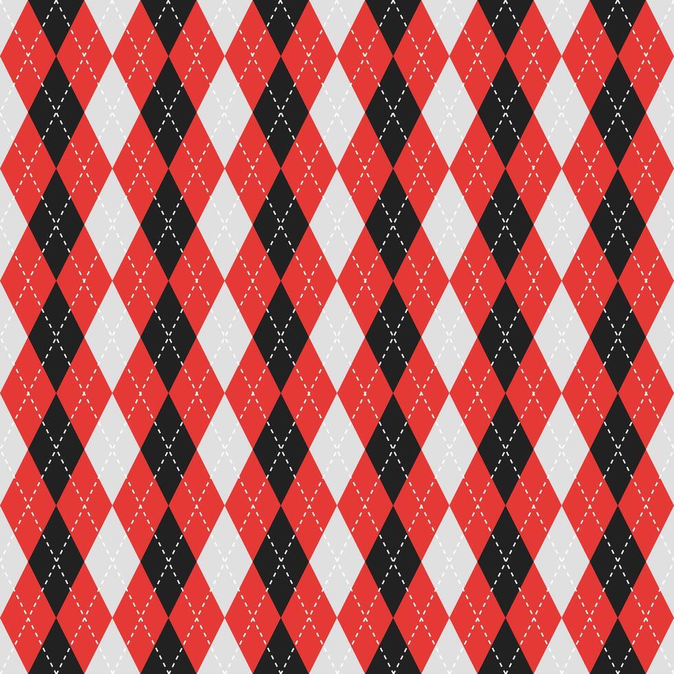Argyle vector pattern. Argyle pattern. Red and black argyle pattern. Seamless geometric pattern for clothing, wrapping paper, backdrop, background, gift card, sweater.