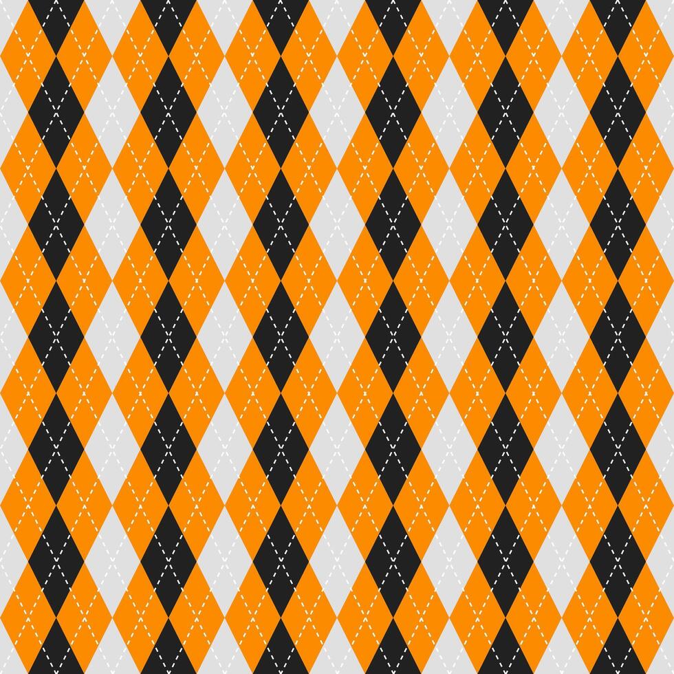 Argyle vector pattern. Argyle pattern. Orange and black argyle pattern. Seamless geometric pattern for clothing, wrapping paper, backdrop, background, gift card, sweater.