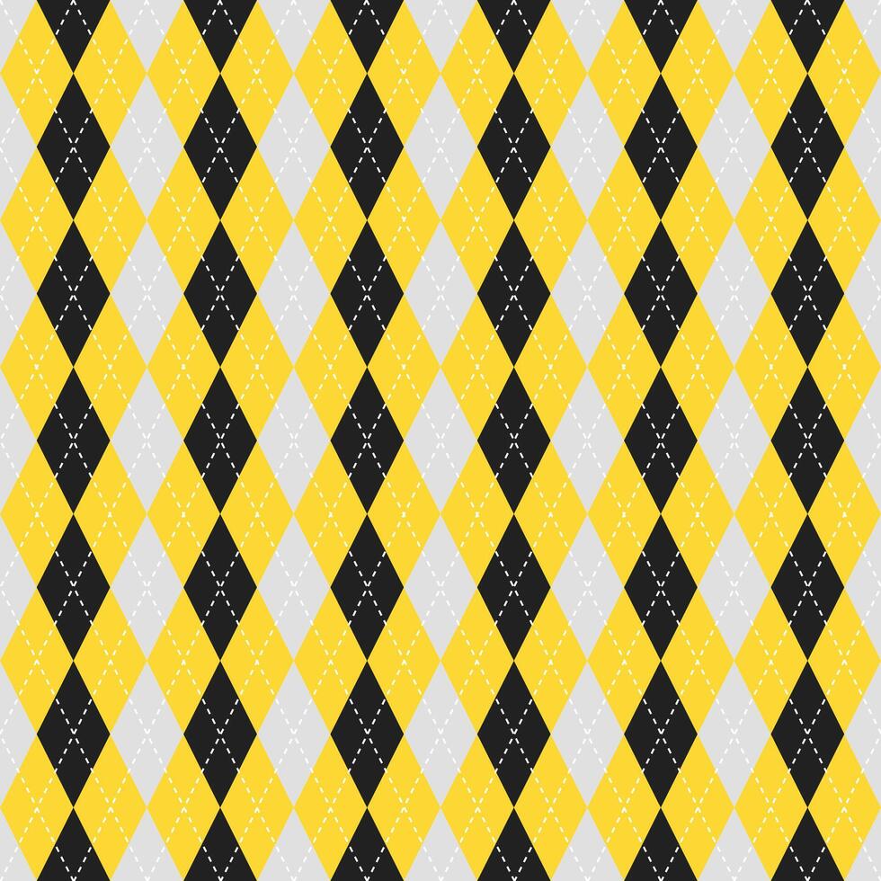 Argyle vector pattern. Argyle pattern. Yellow and black argyle pattern. Seamless geometric pattern for clothing, wrapping paper, backdrop, background, gift card, sweater.