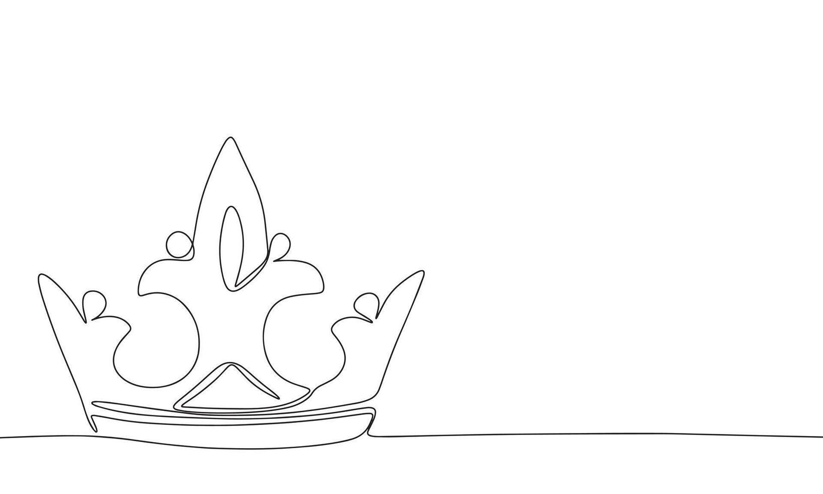 Crown silhouette. One line continuous royal banner concept. Line art, outline, minimal vector illustration.