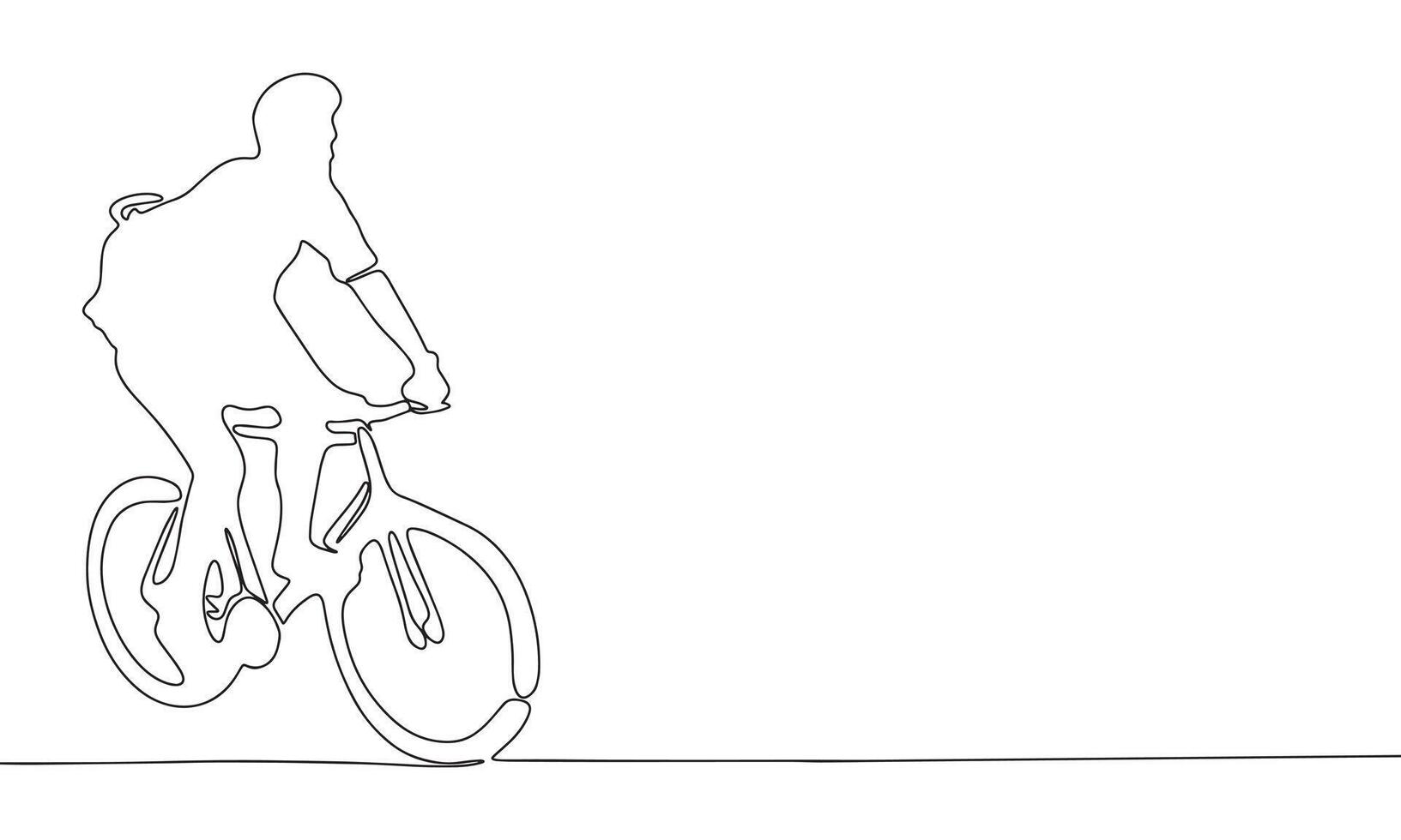 Silhouette of man on bicycle. One line continuous sport, delivery banner concept. Line art, outline, minimal vector illustration.