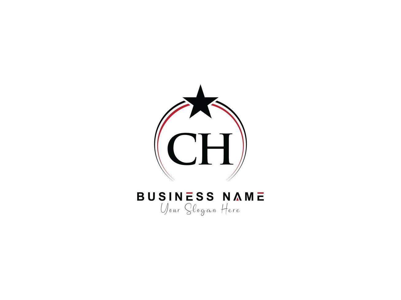 Minimal Star Ch Logo Icon, Creative Circle Luxury CH Letter Logo Image Design vector