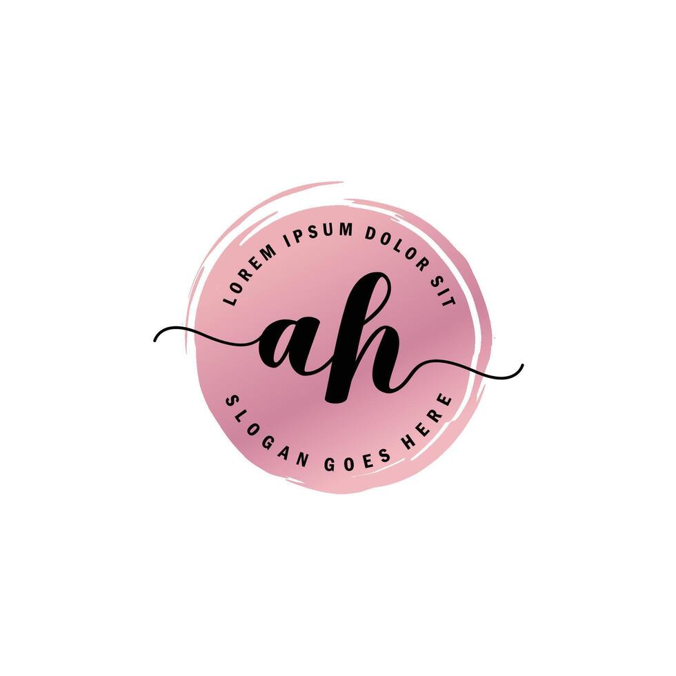 AH Initial Letter handwriting logo with circle brush template vector