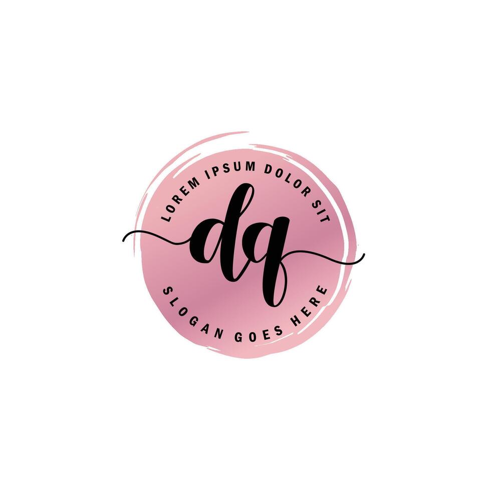 DQ Initial Letter handwriting logo with circle brush template vector