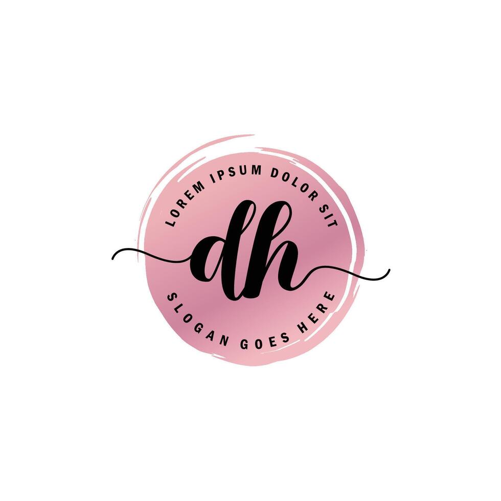 DH Initial Letter handwriting logo with circle brush template vector