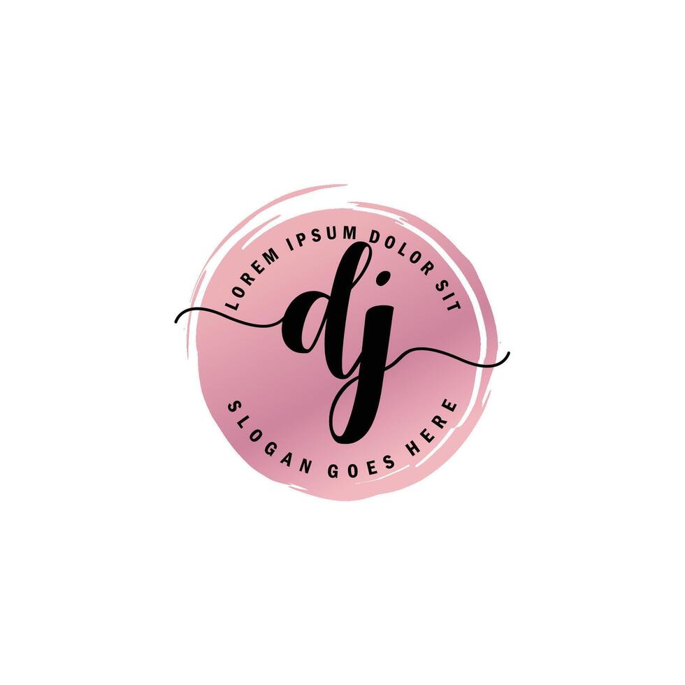 DJ Initial Letter handwriting logo with circle brush template vector