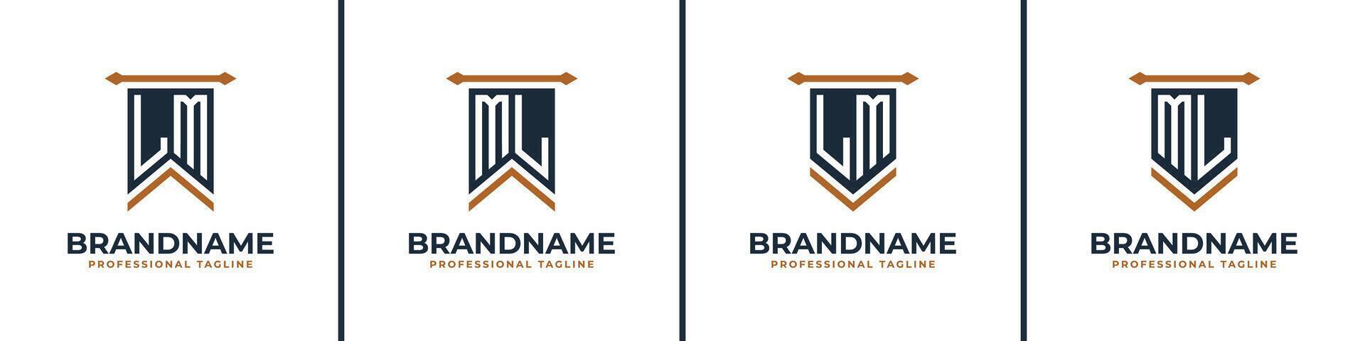 Letter LM and ML Pennant Flag Logo Set, Represent Victory. Suitable for any business with LM or ML initials. vector