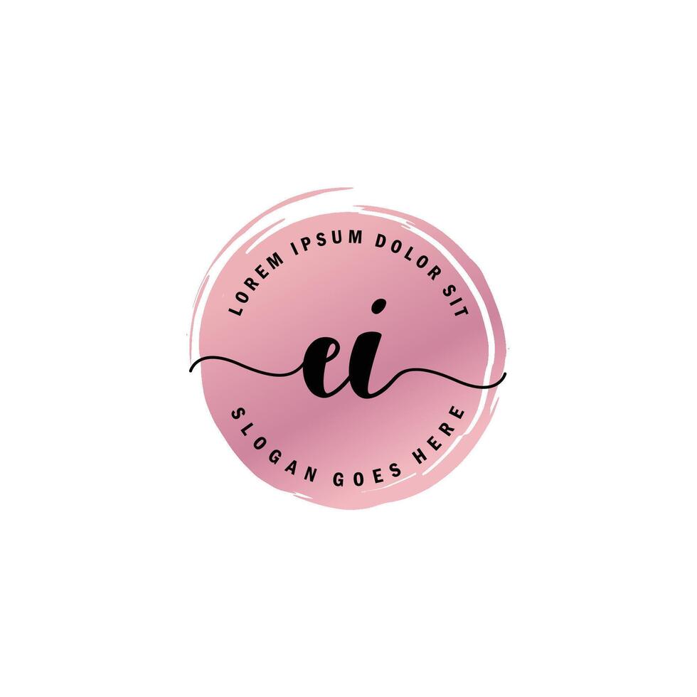 EI Initial Letter handwriting logo with circle brush template vector