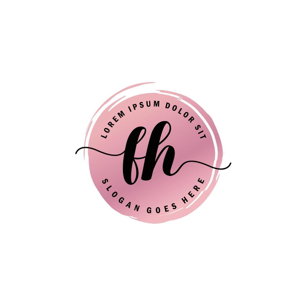 FH Initial Letter handwriting logo with circle brush template vector