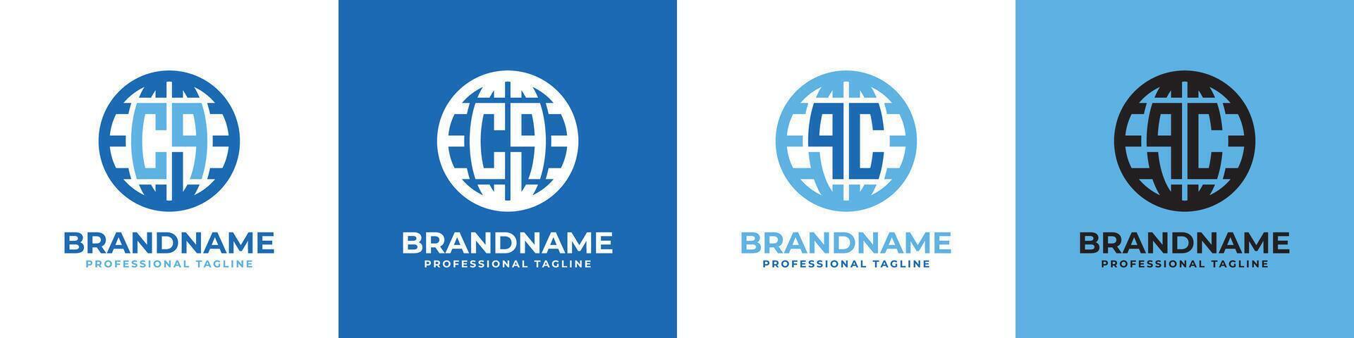 Letter CQ and QC Globe Logo Set, suitable for any business with CQ or QC initials. vector