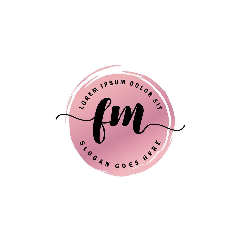 FM Initial Letter handwriting logo with circle brush template vector