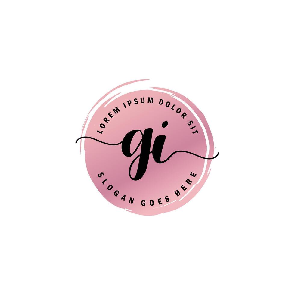 GI Initial Letter handwriting logo with circle brush template vector