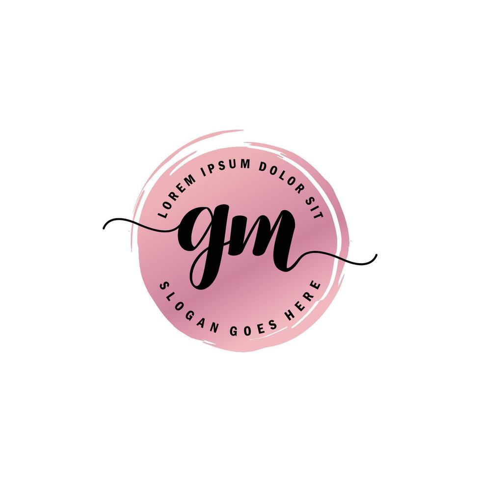 GM Initial Letter handwriting logo with circle brush template vector