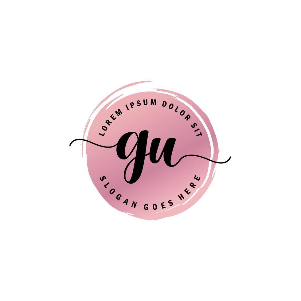 GU Initial Letter handwriting logo with circle brush template vector