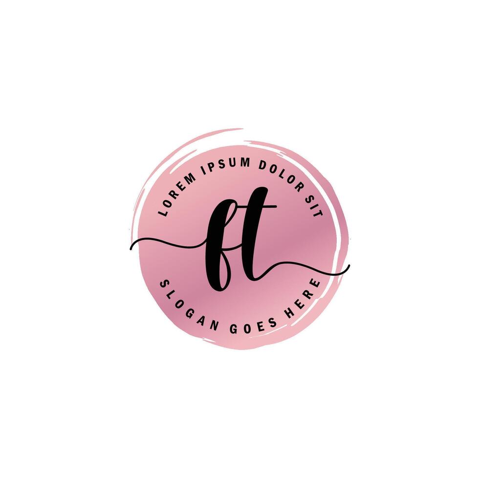 FT Initial Letter handwriting logo with circle brush template vector