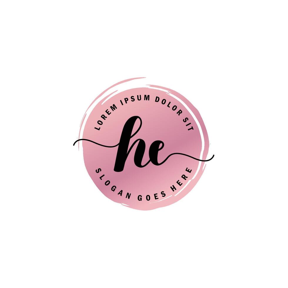 HE Initial Letter handwriting logo with circle brush template vector