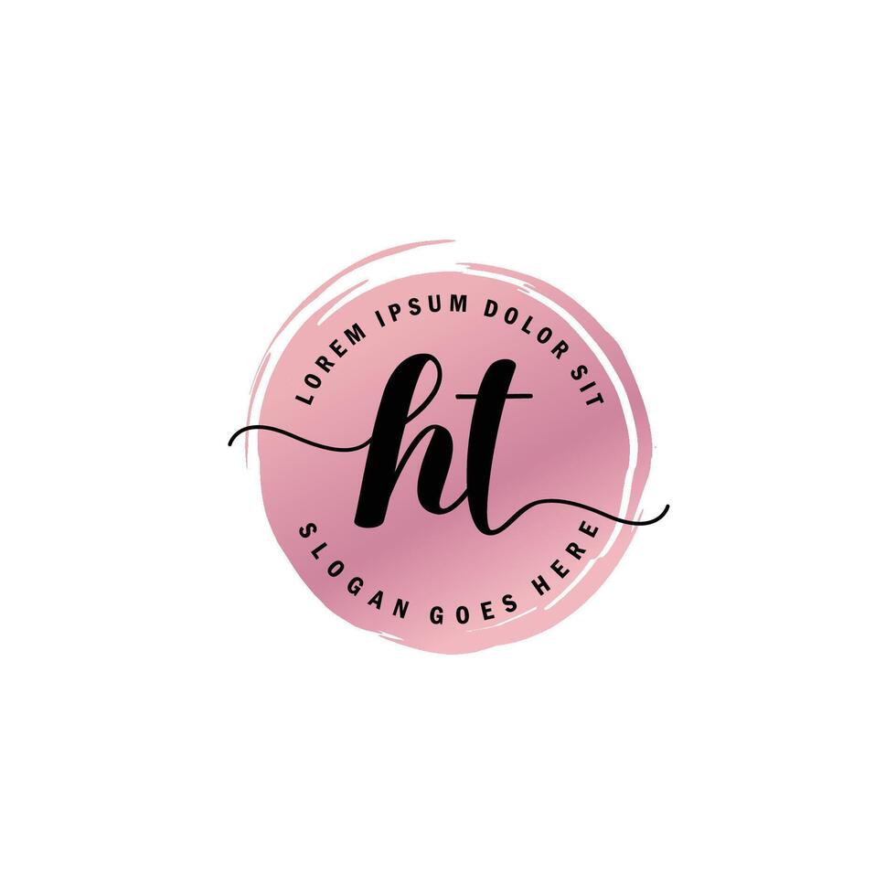 HT Initial Letter handwriting logo with circle brush template vector