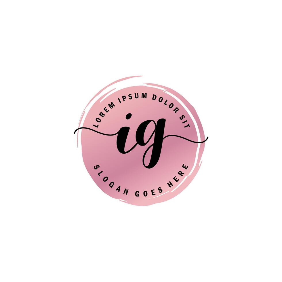 IG Initial Letter handwriting logo with circle brush template vector