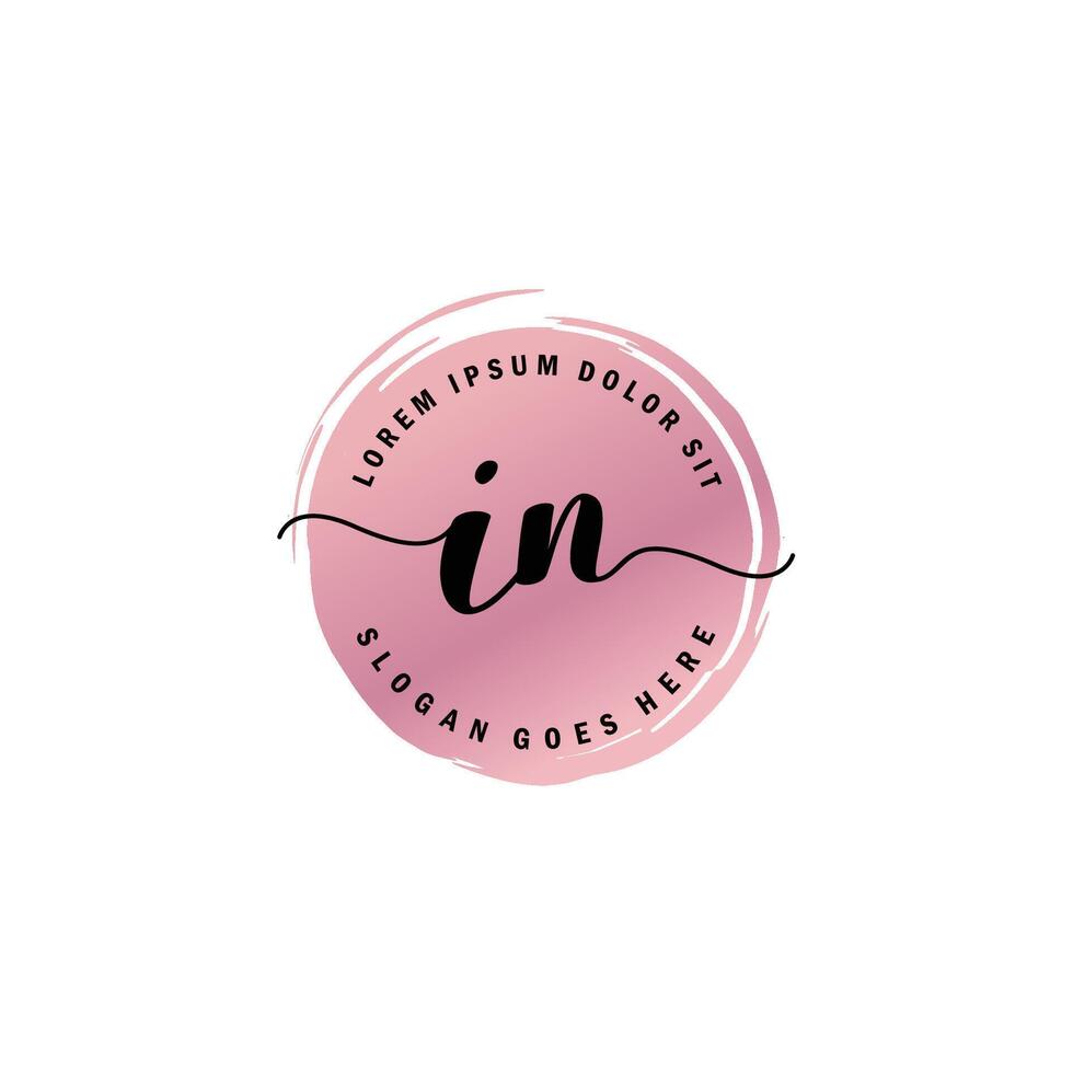 IN Initial Letter handwriting logo with circle brush template vector