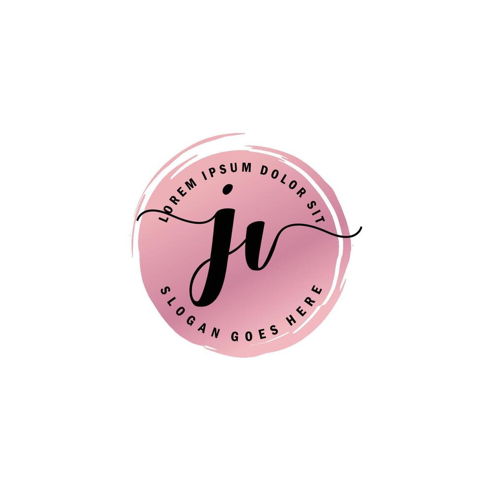 JV Initial Letter handwriting logo with circle brush template vector