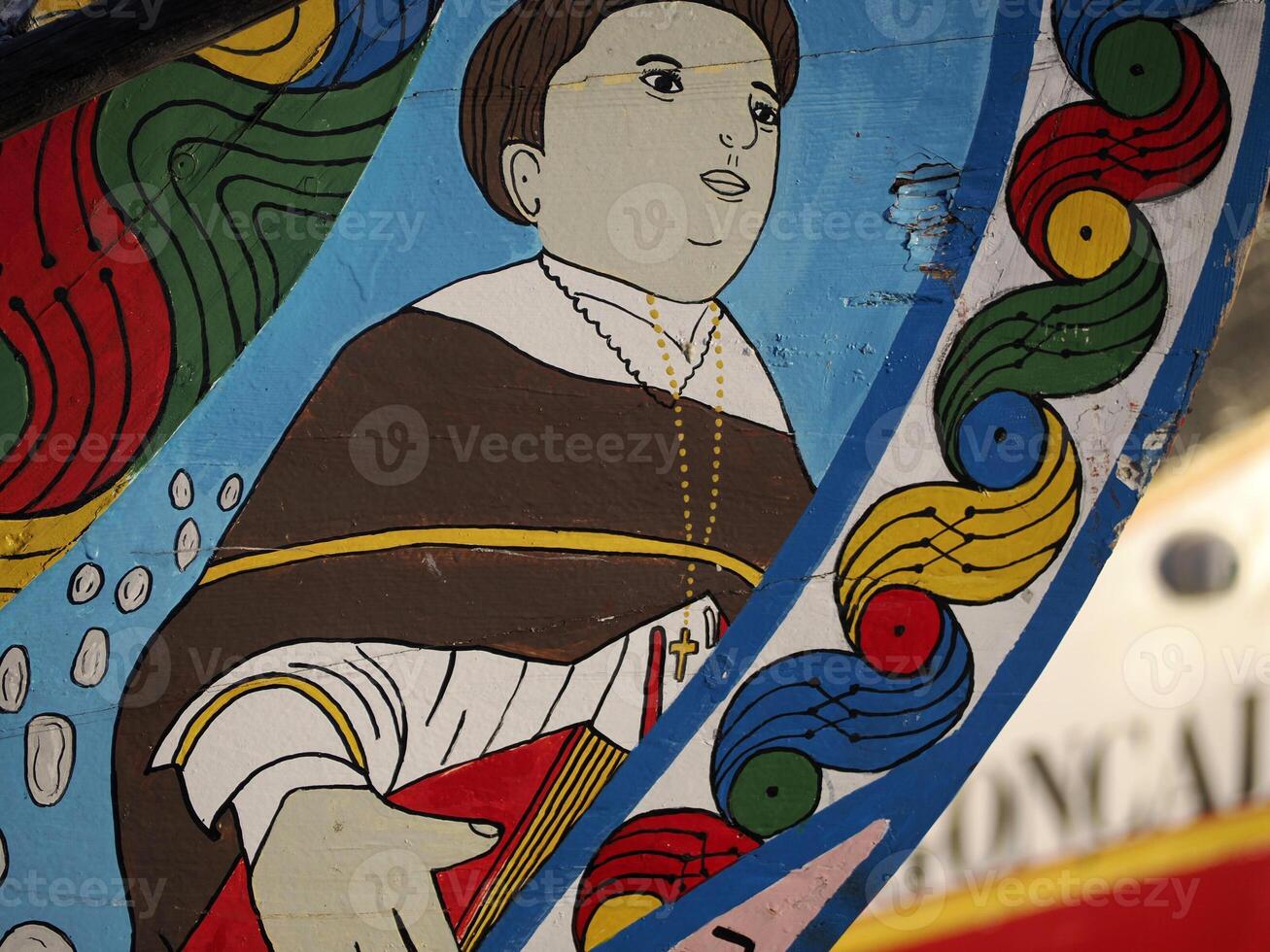 Aveiro Moliceiro boat gondola detail Traditional boats on the canal, Portugal. photo