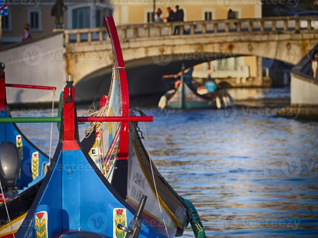 Aveiro Moliceiro boat gondola detail Traditional boats on the canal, Portugal. photo