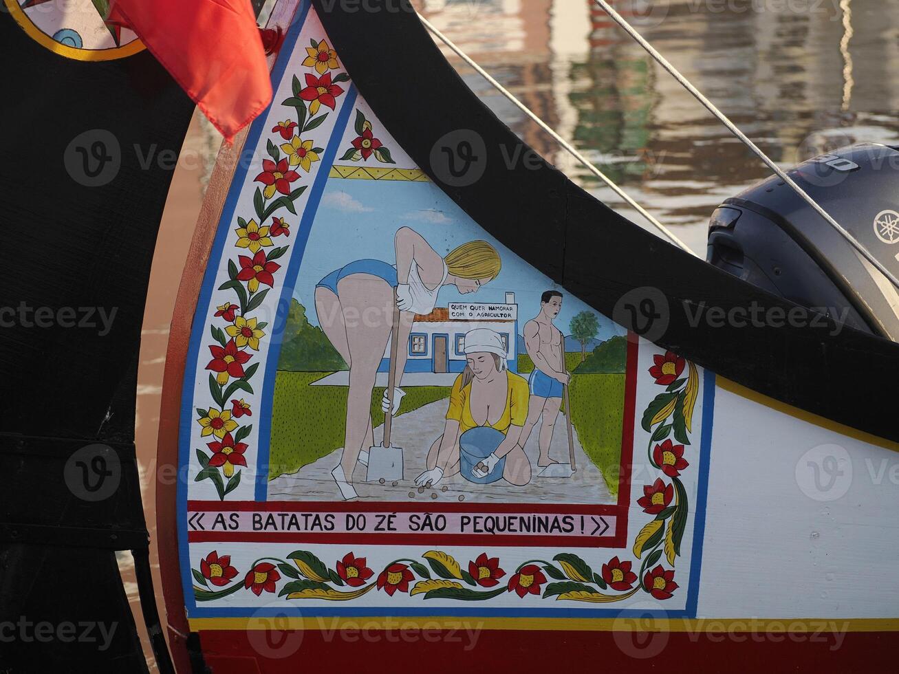 Aveiro Moliceiro boat gondola detail Traditional boats on the canal, Portugal. photo