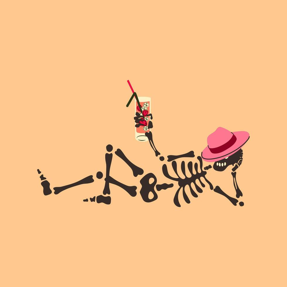 Funny Skeleton with a cocktail. Cute character Skeleton Bones vector