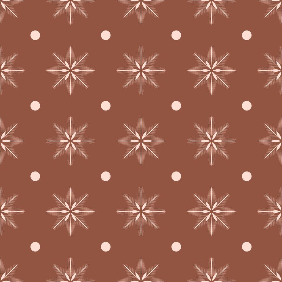 A brown background with a pattern of snowflakes and dots vector