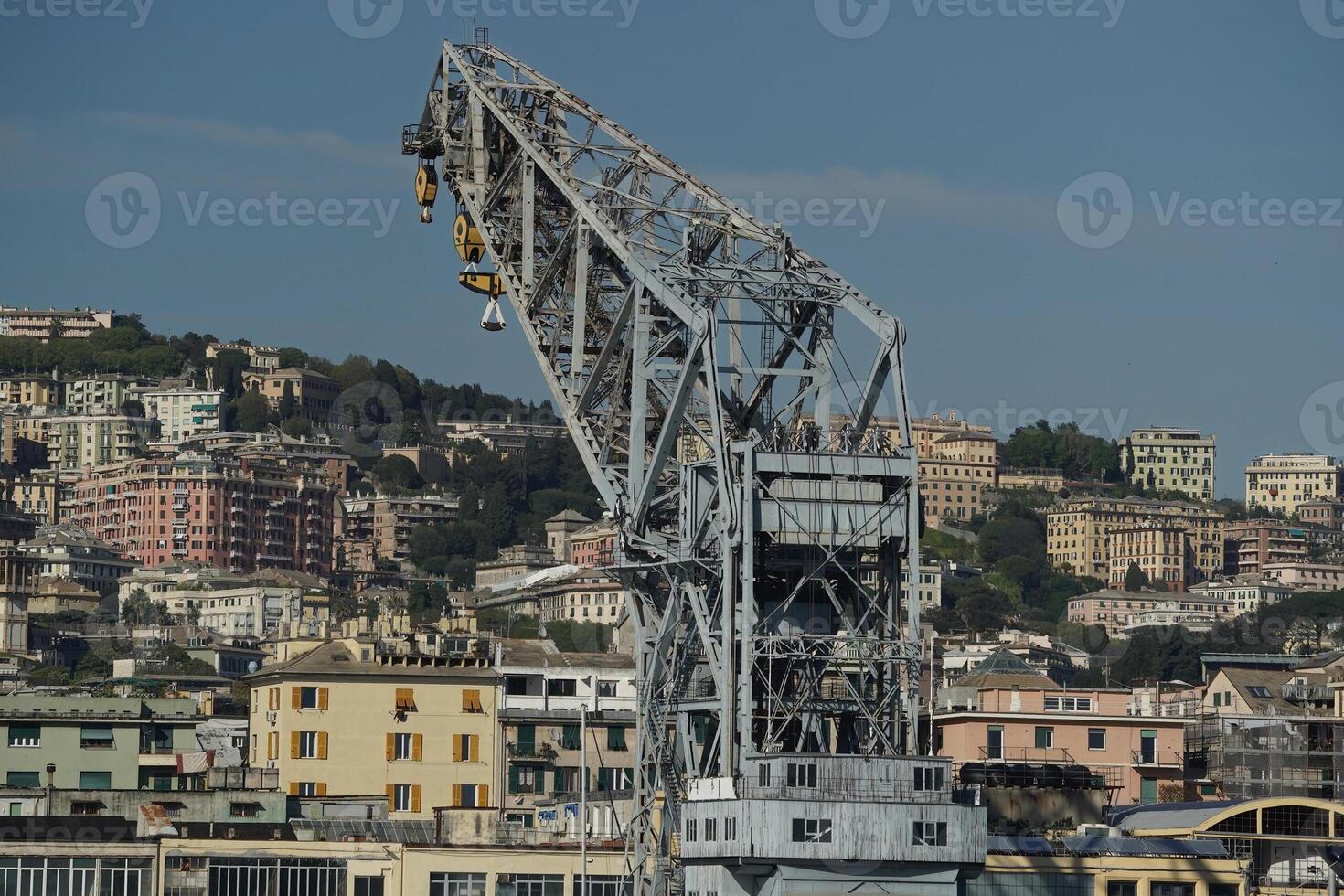 Langer Heinrich crane in genoa harbor historical floating crane, built in Germany in 1915, still working, and currently in service at the port. photo